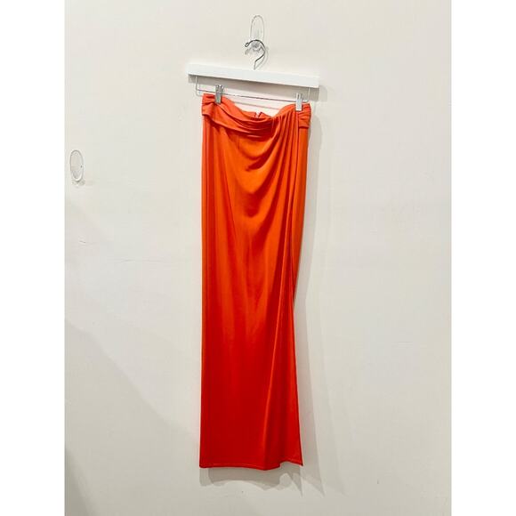 Ronny Kobo Blythe Draped Ruched High Rise High Slit Maxi Skirt Tangerine Small - Picture 2 of 5